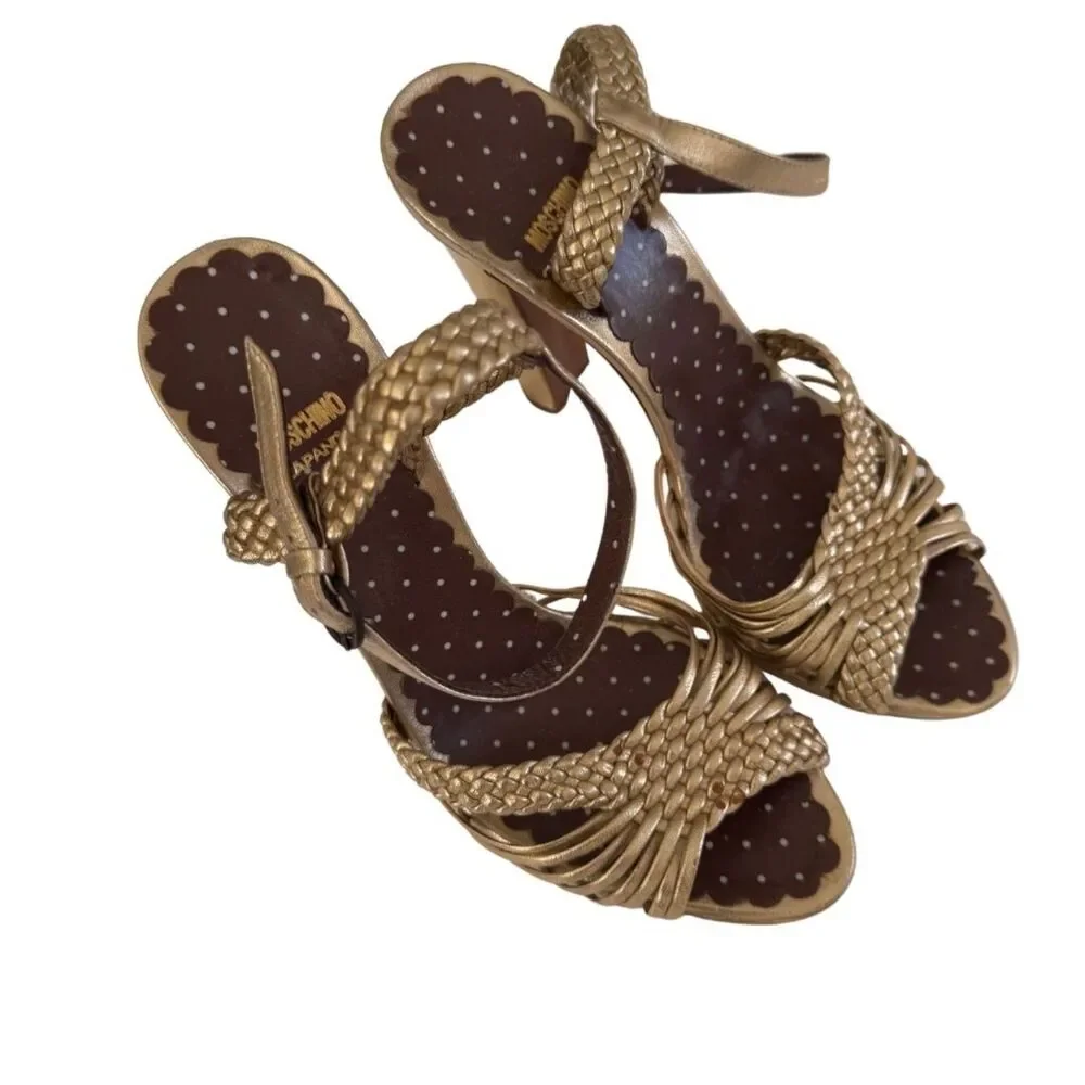 Moschino Cheap & Chic Gold Braided Block Heels Size 8